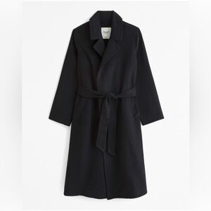 Abercrombie & Fitch black wool-blend trench coat with belt
